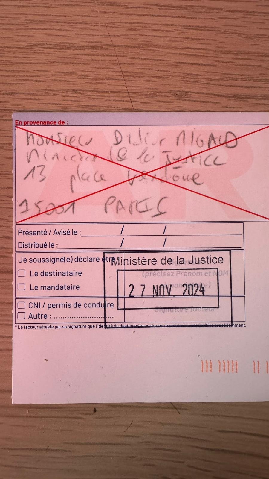 Réception officielle de notre proposition par le Ministère de la Justice